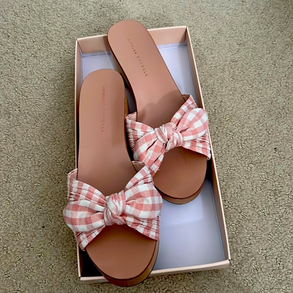 Loeffler Randall Regina Clog Slide Sandal Pink Clay Gingham 8.5